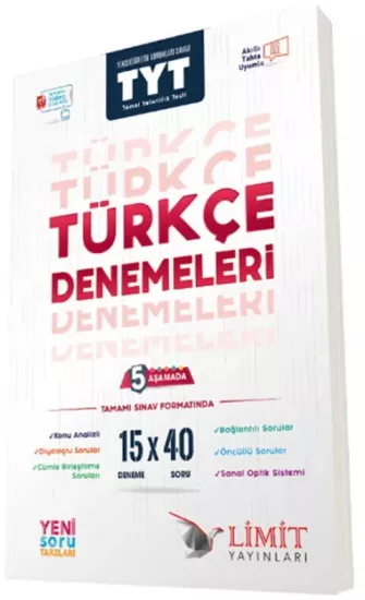 TYT Türkçe 15 X 40 5 Aşamada Yeni Soru Tarzları ile Denemeleri Limit Yayınları - Hemen Satın Al