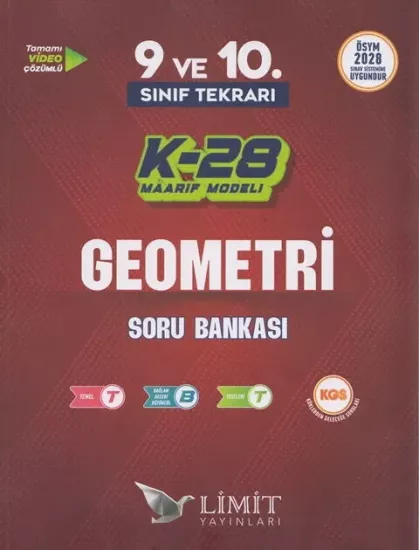 TYT 9. ve 10. Sınıf Tekrarı Geometri K-28 Maarif Model Soru Bankası Limit Yayınları - Hemen Satın Al