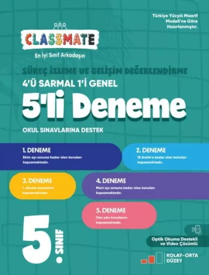 5. Sınıf Classmate Süreç İzleme ve Gelişim Değerlendirme 5 li Deneme Okyanus Yayıncılık - Hemen Satın Al