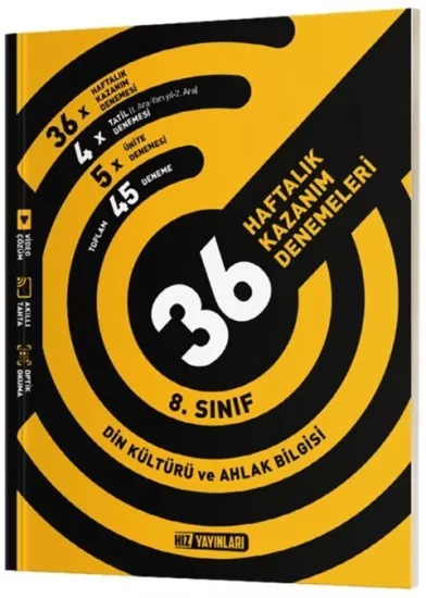 8. Sınıf Din Kültürü ve Ahlak Bilgisi 36 Haftalık Kazanım Denemeleri Hız Yayınları - Hemen Satın Al