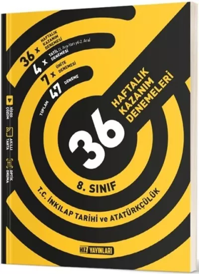 8. Sınıf T.C. İnkılap Tarihi ve Atatürkçülük 36 Haftalık Kazanım Denemeleri Hız Yayınları - Hemen Satın Al