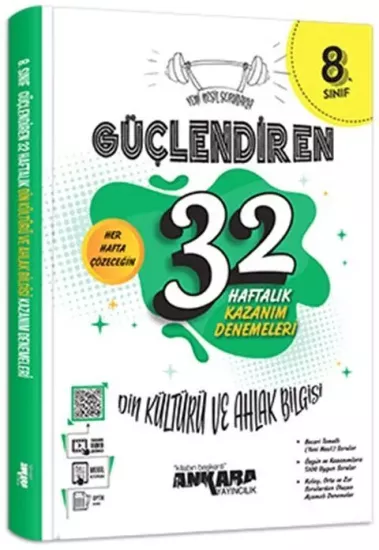 8. Sınıf Din Kültürü ve Ahlak Bilgisi Güçlendiren 32 Haftalık Kazanım Denemeleri Ankara Yayıncılık - Hemen Satın Al