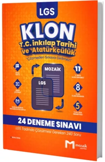 8. Sınıf LGS T.C. İnkılap Tarihi ve Atatürkçülük Klon 24 Deneme Mozaik Yayınları - Hemen Satın Al